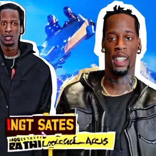 Prompt: travis scott and keanu reeves concert fortnite edp445 amogus burger