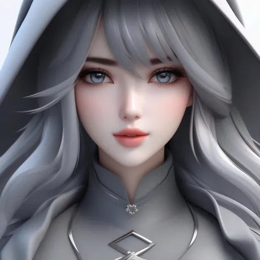Prompt: 3d anime woman model full grey grey skin and beautiful pretty art 4k full HD