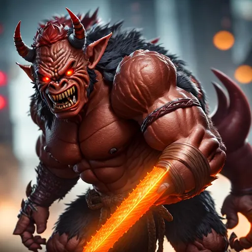 Prompt: oni
giant
hobgoblin, Professional, Highly Detailed, Hyperrealistic, sharp focus, Professional, UHD, HDR, 8K, Render, HD, Trending on ArtStation, close up, bokeh, outdoor,