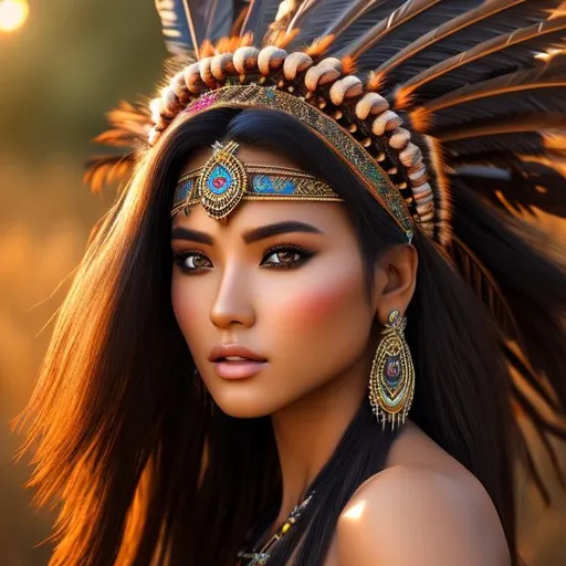 Prompt: 4k high resolution CGI anime, hyper-realistic, colorful, muscular native american female, full length portrait, intricate body, intricate face, grassy plains
