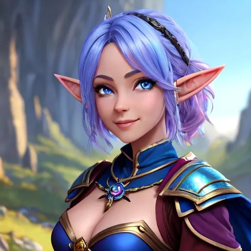 Prompt: oil painting, D&D fantasy, blue-skinned-elf girl, blue-skinned-female, slender, beautiful, short bright pink hair, wavy hair, smiling, pointed ears, looking at the viewer, Ranger wearing intricate adventurer outfit, #3238, UHD, hd , 8k eyes, detailed face, big anime dreamy eyes, 8k eyes, intricate details, insanely detailed, masterpiece, cinematic lighting, 8k, complementary colors, golden ratio, octane render, volumetric lighting, unreal 5, artwork, concept art, cover, top model, light on hair colorful glamourous hyperdetailed medieval city background, intricate hyperdetailed breathtaking colorful glamorous scenic view landscape, ultra-fine details, hyper-focused, deep colors, dramatic lighting, ambient lighting god rays, flowers, garden | by sakimi chan, artgerm, wlop, pixiv, tumblr, instagram, deviantart
