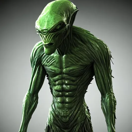 Prompt: green alien with ripped body