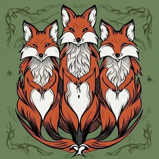 Prompt: Three-headed fox family crest
