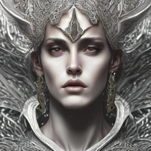 Prompt: Androgynous god + angelic face + +immense detail + A focused male figure, full figure + Full HD render + immense detail + dramatic lighting + well lit + black, character sheet, + fine esoteric symbolism | ultra - detailed realism, soft cinematic lighting, high - quality, engraved | highly detailed |digital painting, artstation, concept art, smooth, sharp focus, Nostalgic, ethereal, nebula, 8k, hyper detailed, intricate detail, photorealistic