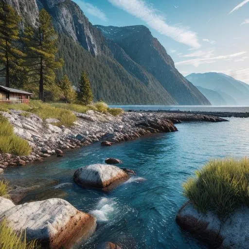 Prompt: inlet landscape, professional movie shot, photorealistic, rtx, unreal engine 5, extreme lighting, ultra realistic, stop motion, vivid, accurate depiction, real picture, photographic reality, photorealism, high resolution photograph, realistic art style, highly detailed cover art, intricate detail