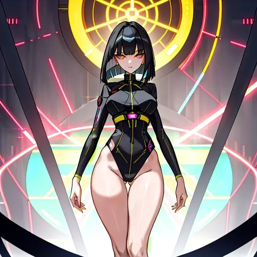 Prompt: a lonely AI girl, very tall, thick thighs, wide hips, huge glutes, long legs, slender arms, slender waist, big beautiful symmetrical eyes, intriguingly beautiful face, aloof expression, bob haircut with bangs, wearing Biohazard Pandemic-Lockdown COVID19 fashion clothes, high fashion, 12K resolution, hyper quality, hyper-detailed, 12K resolution, hyper-professional