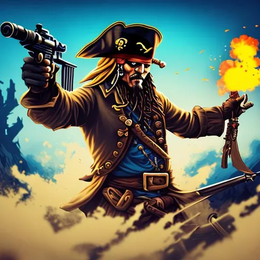 Prompt: A pirate revolver being shoot by a hand,no background,solid color background,blue background,dark fantasy,