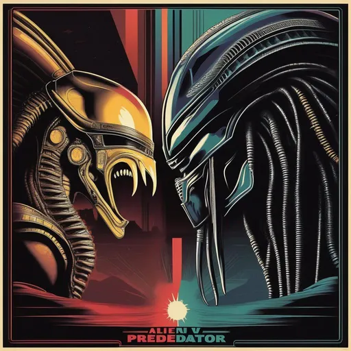 Prompt: alien V predator, retro, cinema poster 
