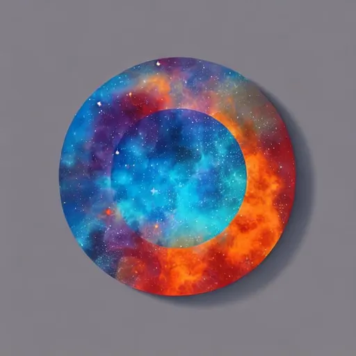 Prompt: Simplified cosmos, Circular shape, Blue and orange hues, Abstract representation, Beautiful composition, Minimalistic design, Cosmic elements, Stars, Galaxies, Nebulae, Elegance, Wonder, Awe-inspiring, Harmonious forms.