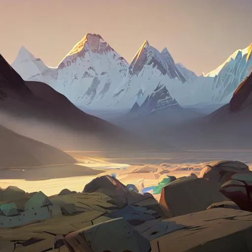 Prompt: a cartoon image of Mount everest
