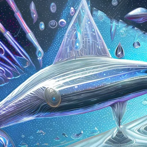 Prompt: Bio-Space ship of metallic flesh, crystal form, space whale, symmetrical , in the style of startrek, realistic, zoom out,  theatrical splash panel