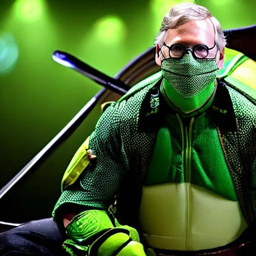 Prompt: Breathtaking wallpaper featuring Mitch McConnell cosplaying as a TMNT Teenage Mutant Ninja Turtle