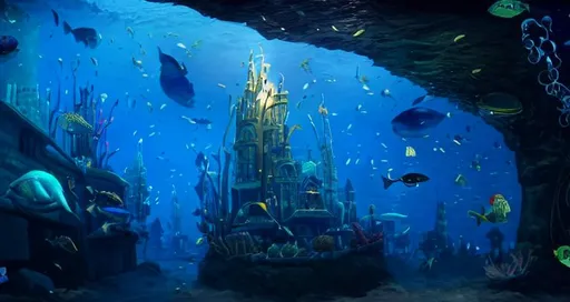 Prompt: city undersea, mysterious
