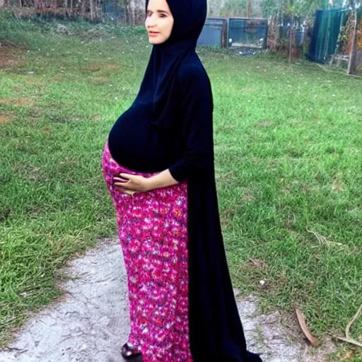 Prompt: Pregnant mom hijab 9 months 
