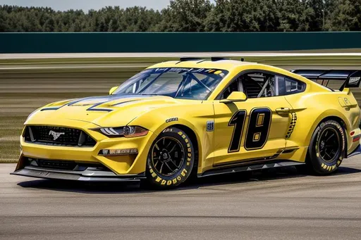 Prompt: Next Gen Nascar stock 2019 Ford Mustang car, sponsored by OpenArt