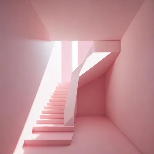 minimal pink room with stairs to the sky | OpenArt