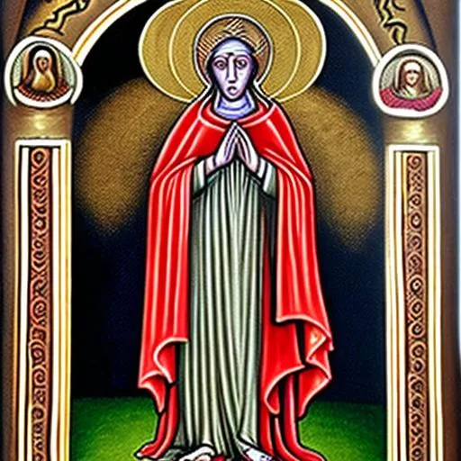 Prompt: Porfis the patron saint of Karma. Slender hands of murder and deceit. Murders women and children for the Mexican cartels.