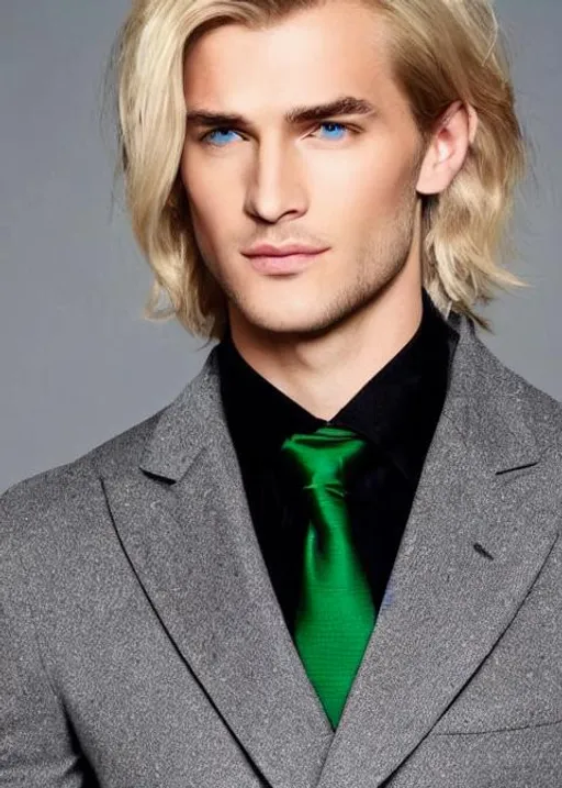 Prompt: Imagine a  tall confident man, 25 years old, wearing a Black coat with White shirt and black tie. He has a blonde shoulder-lenght hair and Green eyes, pale light skin color. Russian looking build, standing strong, having soft and calm eyes that looking through to you. His hair is Light blond, neatly combed into a shoulder-lenght bob. Despite his cool and collected demeanor, he could and would demonstrate that he was an experienced, hardened mafia member capable of turning aggressive and contentious. The art is made in anime style.