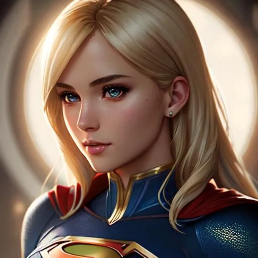 Prompt: "gorgeous, aged 23, female Kryptonian, Kara zor-el cousin of superman, blonde hair, house of el Kryptonian supergirl outfit, attractive Detailed Render eyecandy Breathtaking 8k Greg Rutkowski Artgerm WLOP Alphonse Mucha dynamic lighting hyperdetailed intricately, volumetric lighting, unreal engine 5, insane detail, ultra realistic, frostbite 3 engine, cryengine, 