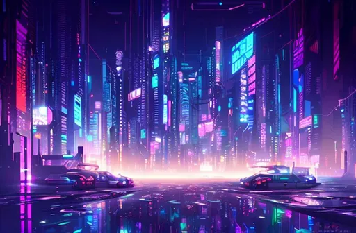 Prompt: Colorful cyberpunk metaverse city background in anime style concept art digital painting fantasy illustration