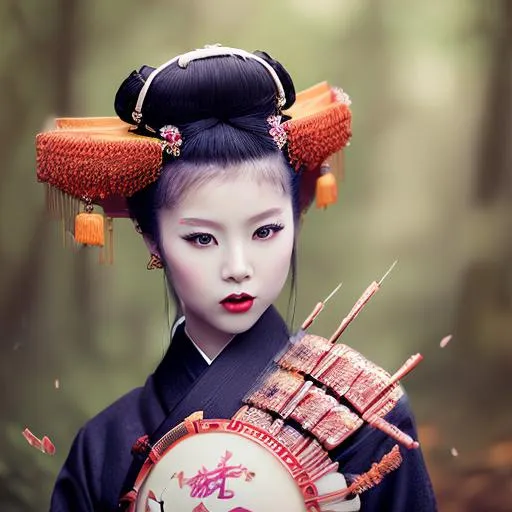 Chinese, girl, geisha, black hair, painted face, tra... | OpenArt