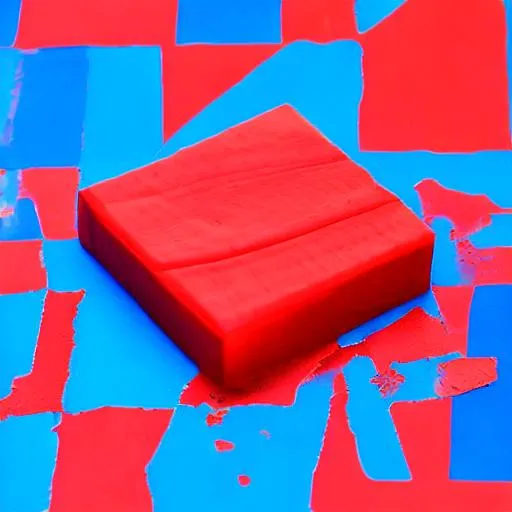 Prompt: a red block on top of a blue block