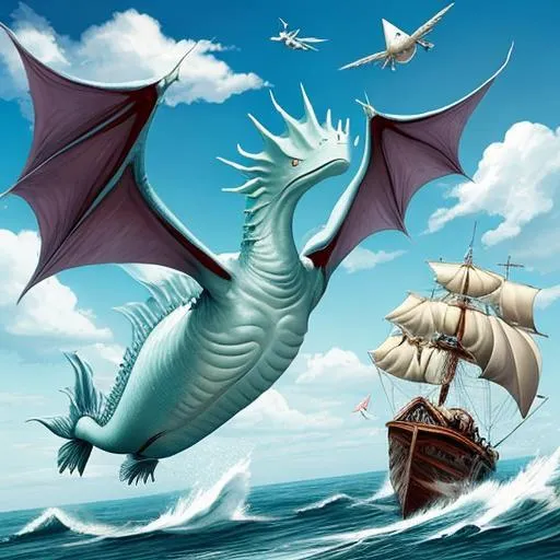 Prompt: flying sea monsters