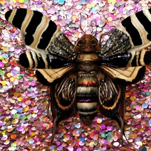 Prompt: Deaths head moth made out of Sequins 