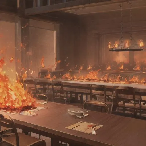 Prompt: fire on the table