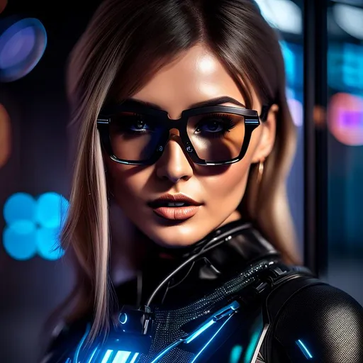 Prompt: an augmented russian female with a transparent suit with visible skin, with futuristic glasses,
portrait, Long shot, wide angle, 24mm lens, implants, high details, realistic , dark lighting, professionally colour graded, photorealism, 8k, artstation, deviant art