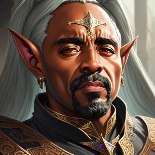 Prompt: portrait of jesse lee peterson as an Dark elf cleric, d & d,  fantasy, intricate, elegant, highly detailed, digital painting, artstation, concept art, smooth, sharp focus, portrait, face close up art by artgerm and greg rutkowski and alphonse mucha