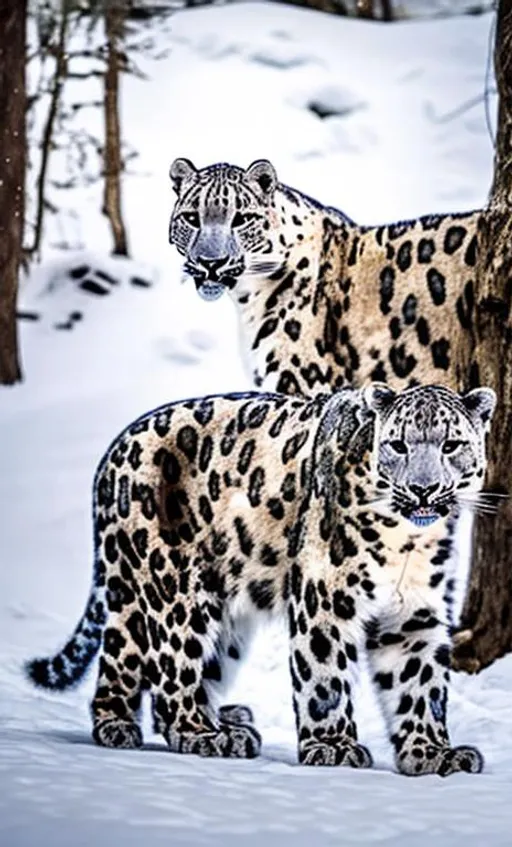 Prompt: Bible snow leopard in the snow in daylight in the snowy woods