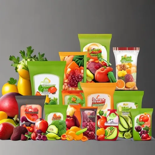 Prompt: mix vegetables and fruits  snack inexclusive packaging 
