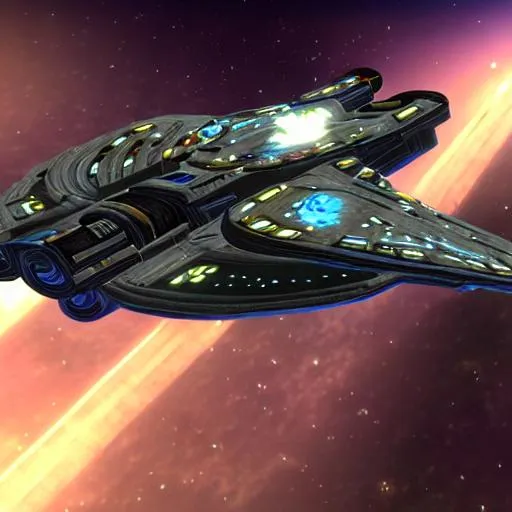 Prompt: Star Trek online Elachi Sheshar dreadnought in orbit

