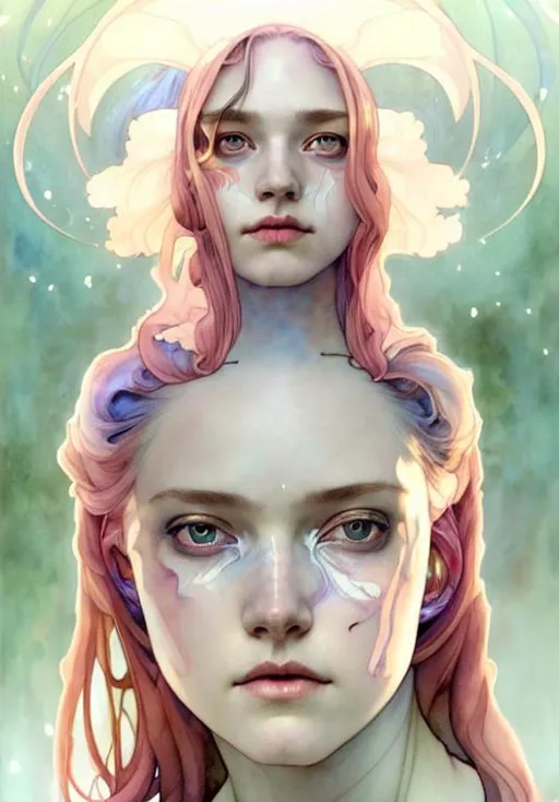 Prompt: portrait of mary magdelene | art by: yuumei, agnes cecile, tom bagshaw, anna dittmann, tetsuya nomura, erol otus, alphonse mucha |symmetrical face, accurate anatomy, hyper-detailed, 8k resolution, storybook illustration, aurora, ethereal, radiant, moonscape, kintsuji, watercolor washes, 