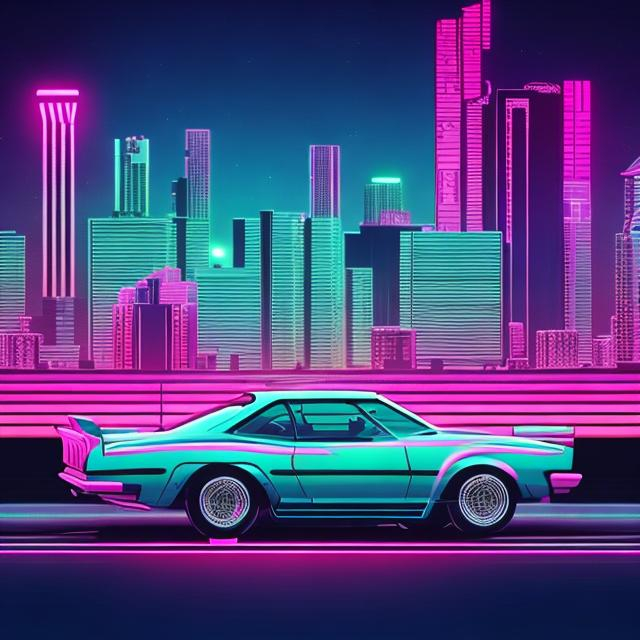 retro car scene, miami, retrowave, neon, synthwave,...