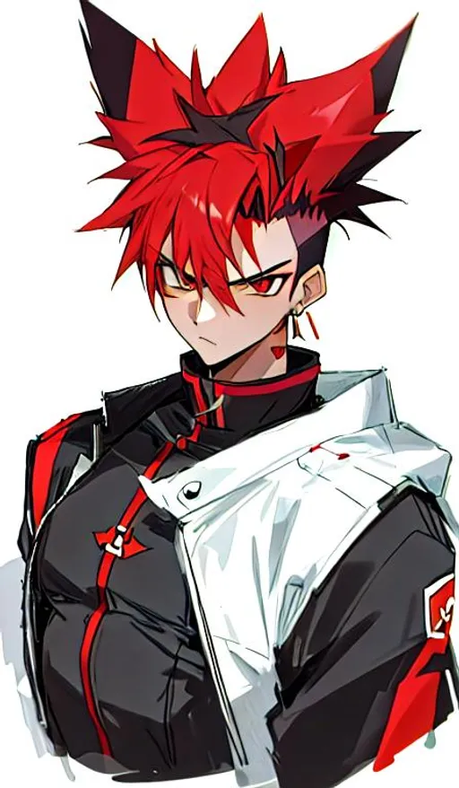 Prompt: Aster, 1 male. intimidating, black and red mohawk