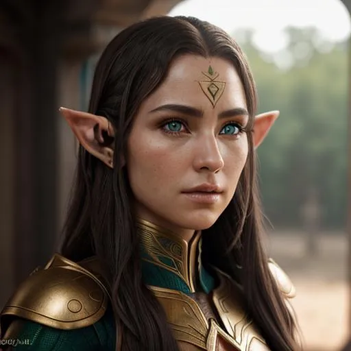 Prompt: highly detailed realistic photograph of a fine-featured elf character in a sci-fi setting, symmetrical face, ideal features, 85mm lens, f8, photography, ultra details, natural light, light background, photo, Studio lighting