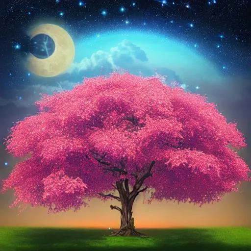 Prompt: Evening sky with stars and moon, a person sitting under an osmanthus tree with swallows, highly detailed, perfect composition, surreal, super detailed, 8k, high quality, splash art, frontal, epic Instagram, artstation, ultra-detailed intricate details, Unreal engine, intricate details, complementary colors, 8k, heavy brushstrokes