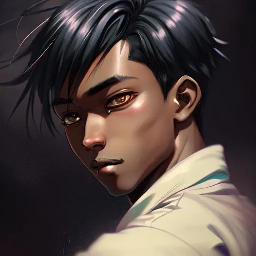 Prompt: anime character, background digital painting, digital illustration, extreme detail, digital art, ultra hd, vintage photography, beautiful, aesthetic, style, hd photography, hyperrealism, extreme long shot, telephoto lens, motion blur, wide angle lens, sweet blissful black boy, amazing quality, beautiful