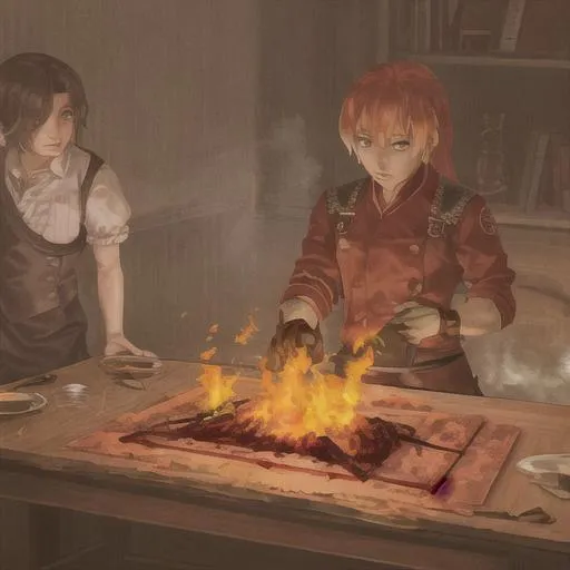 Prompt: fire on the table