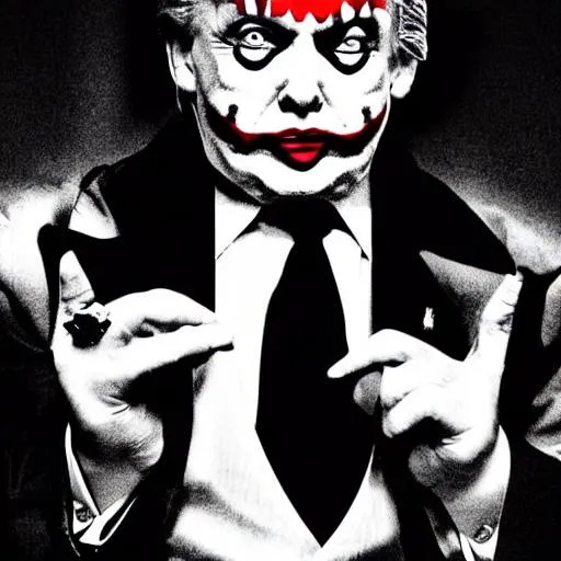 Prompt: Trump as a vampire psycho clown black and white
