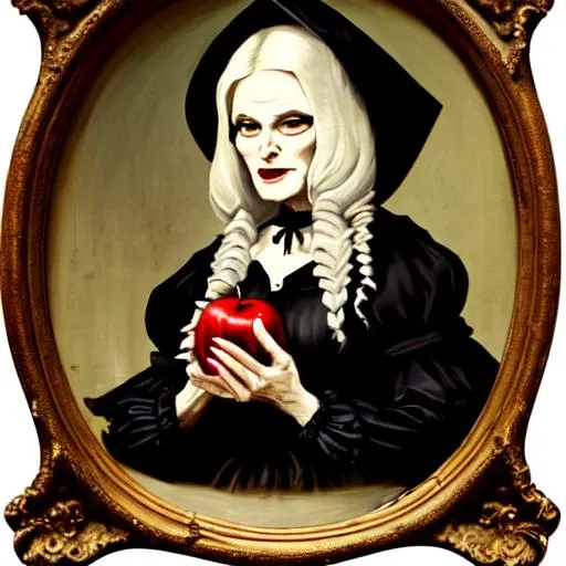 portrait of an evil witch handing me an apple as a 1...