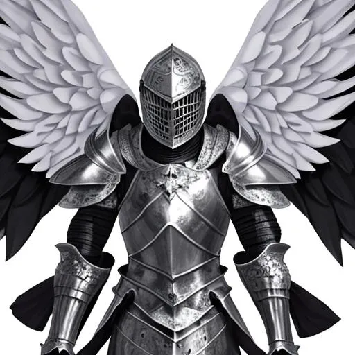 Prompt: Knight black and white armour with angel wings
