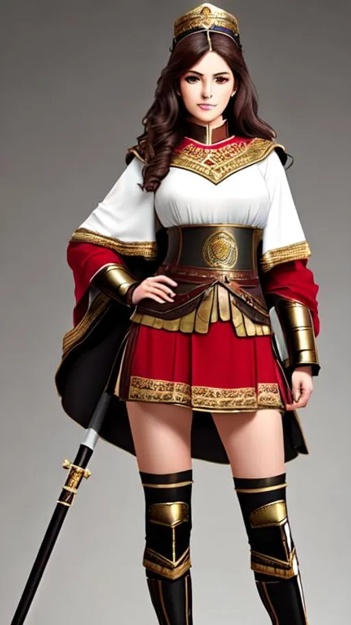 Prompt: beautiful woman, roman army uniform, full body,