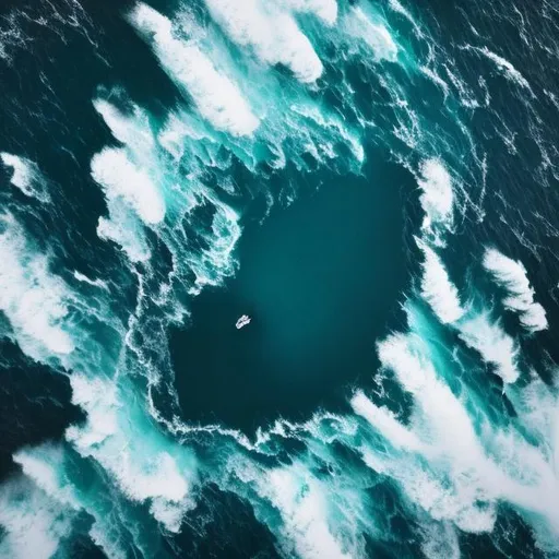 Prompt: high res; dangerous ocean with small ship caught in a storm. bird's eye view; make it even more violent. add rain. make it darker. make the ship smaller. make it a boat. change the pov now take one of these last 4-5 photos you just generated and make them the iris's of a young woman's eye