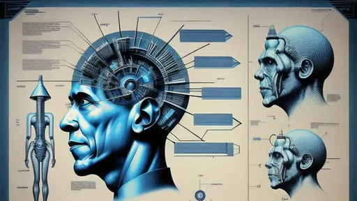 Prompt: technical drawing blueprint Futurism art style infographics exploded view of  biomechanical head of barack Obama  by hr giger combined with Zdzislaw Beksinski and Ed Binkley, retro, infographics, marginalia, detailed exploded view, 1950's popular mechanics poster, retrofuturistic
