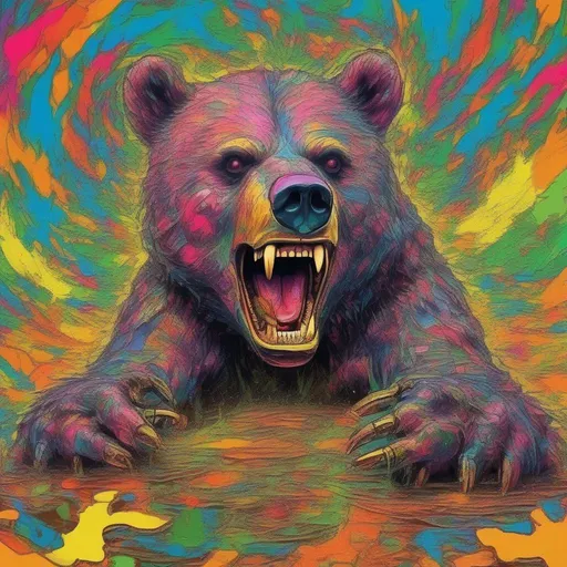 Prompt: Battered Bear Trap, best quality, masterpiece, psychedelic style
