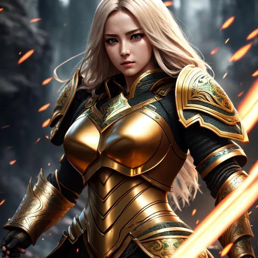 Prompt: Highly Detailed, Hyperrealistic, Woman in macha armor, sharp focus, Professional, UHD, HDR, 8K, Render, Album cover, electronic, dramatic, vivid, pressure, stress, nervous vibe, loud, tension, traumatic, dark, cataclysmic, violent, particle effects