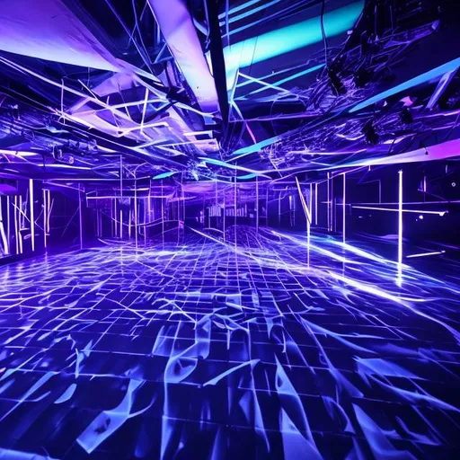 Prompt: abstract blue and purple club lights  similar to those in a techno club like berghain or tresor with hallucinations